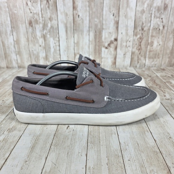 Sperry Boat Shoes Gray Canvas Casual Lace Up Loafers STS16661 Mens‎ 11.5M - Picture 1 of 8